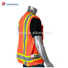 Vestuário alaranjado feito sob encomenda do zíper do Workwear da segurança de construção da veste do cal do vis do projeto olá! Com tiras reflexivas e os multi bolsos